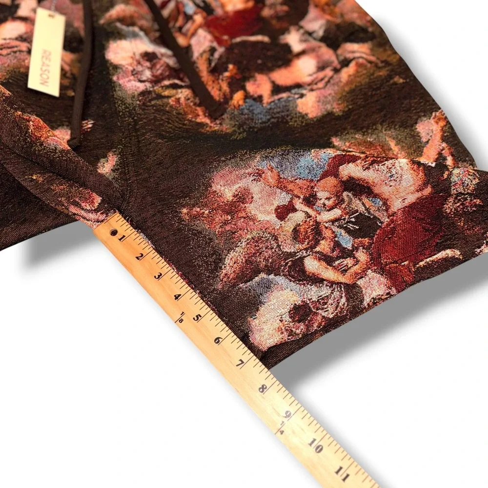 Reason Tapestry Shorts Mens XL Brown Multi Renaissance Art Graphic Woven New